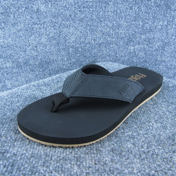 Flojos Men Flip Flop Sandals Black Synthetic Slip On Size 8 Medium‎ - Picture 1 of 9